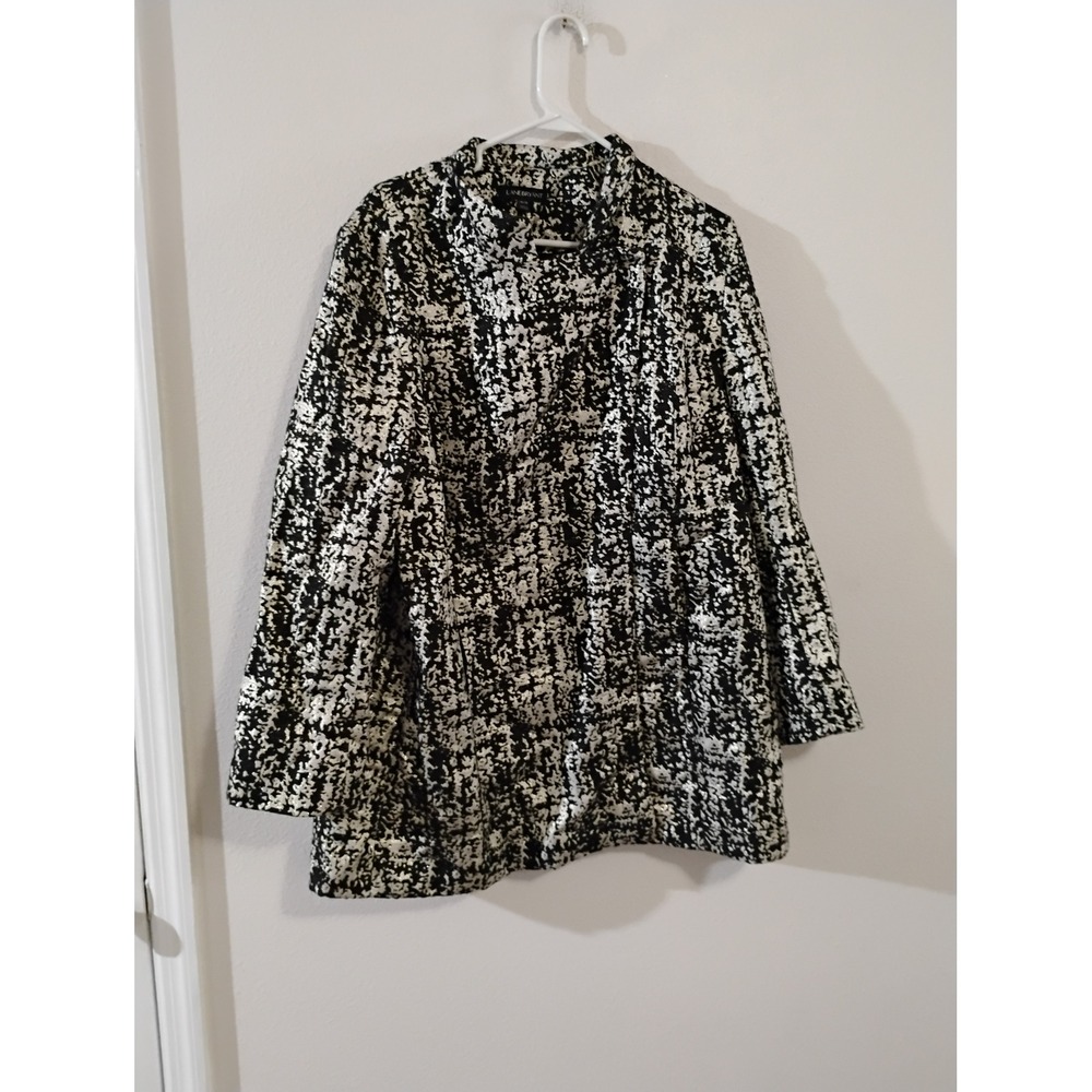 Lane Bryant Black Silver Metallic Jacquard Open Front Blazer Jacket 14/16